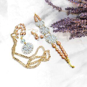 Rhinestone Flower Necklace Set